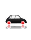 Black car icon with red wheels
