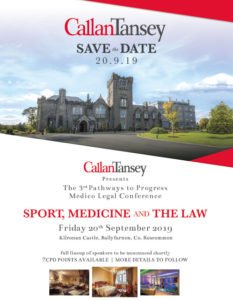 Callan Tansey announce 3rd medico legal conference on Sport, Medicine & the law at Kilronan Castle